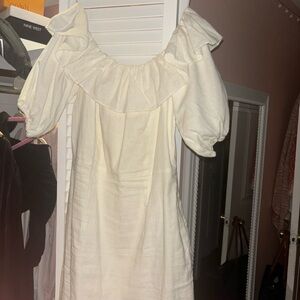 H&M Cream Off-Shoulder Puff Sleeve Sundress
